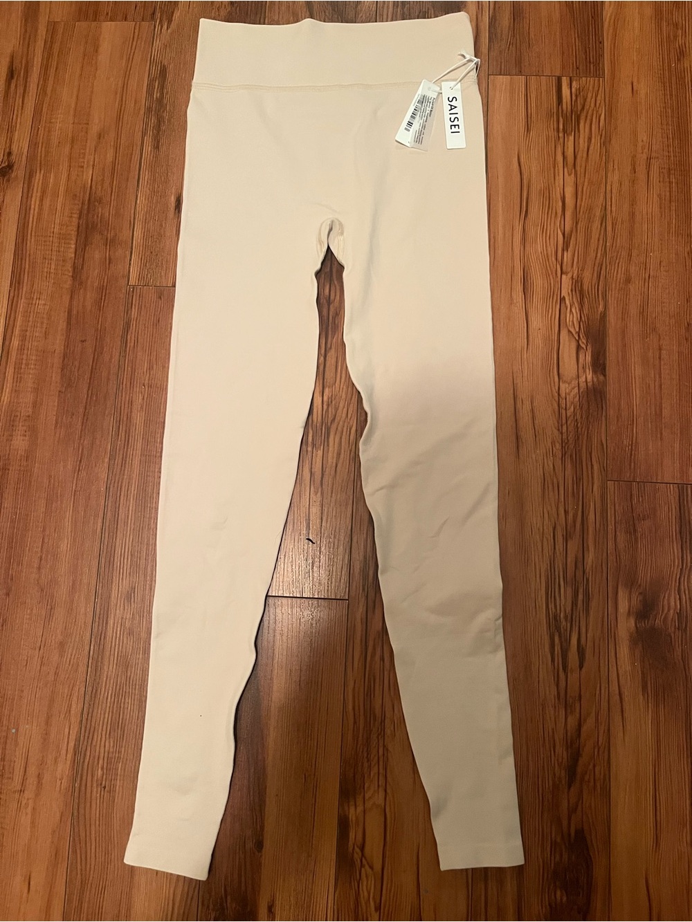 NWT SAISEI Seamless High-Waisted Ribbed Leggings - Cream Beige Size S